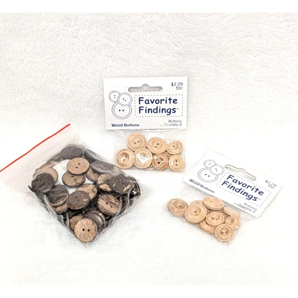 115pc Natural Button Lot Coconut Shell 20mm 32L + Wood Favorite Findings #510